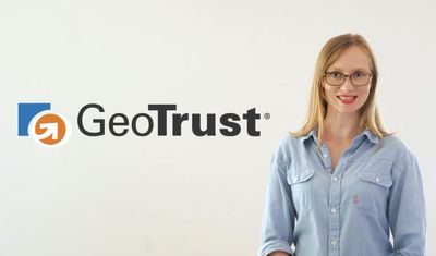 A screenshot of the video showing the geotrust logo next to a women presenter