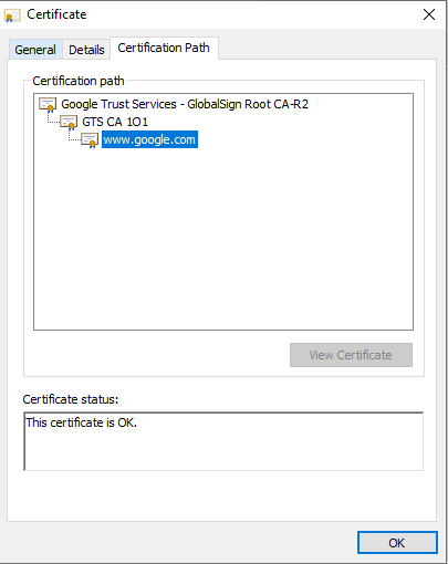 Intermediate Certificate Path Window