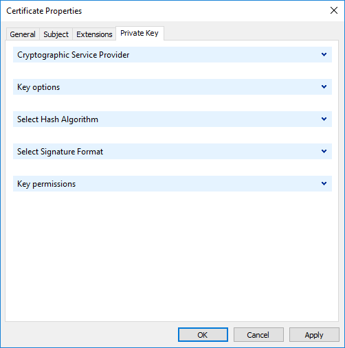 Certificate Properties Private Key