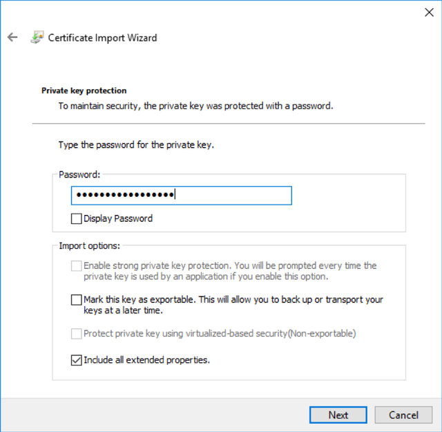 Windows Import Client Certificate and enter Passphrase