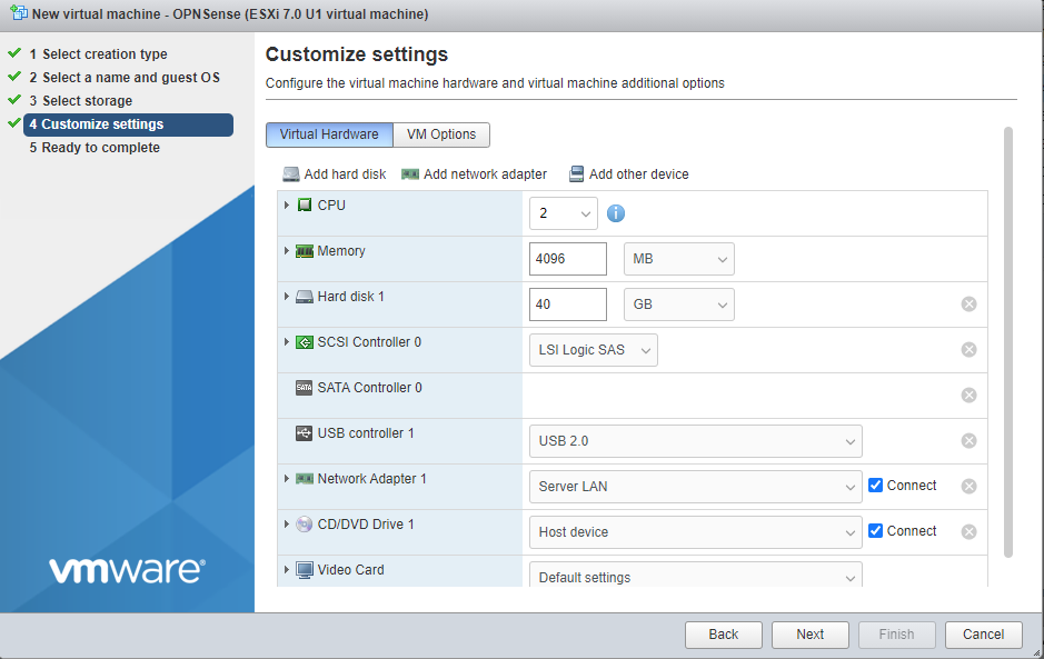 OPNSense VM Settings