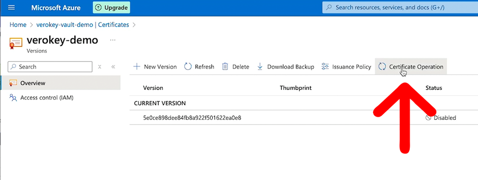 Certificate Operations button