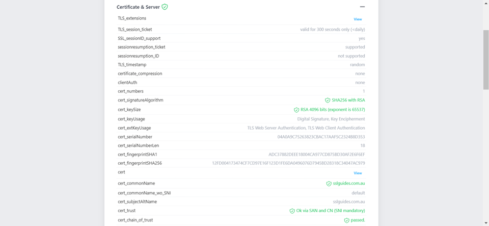 SSLTrust Free SSL Checker Detailed Report Example Drop Down