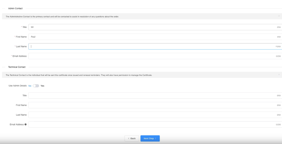 ssl admin details