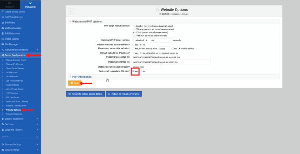 webmin redirect to https ssl